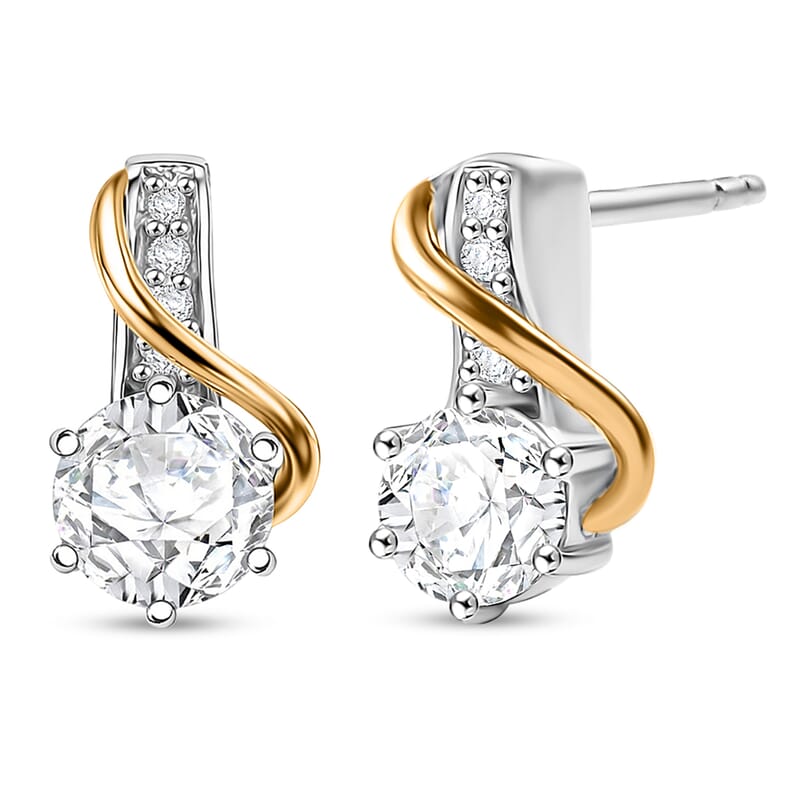 D'Joy Moissanite 1.00 ctw Earrings in 18K Vermeil YG and Platinum Over Sterling Silver
