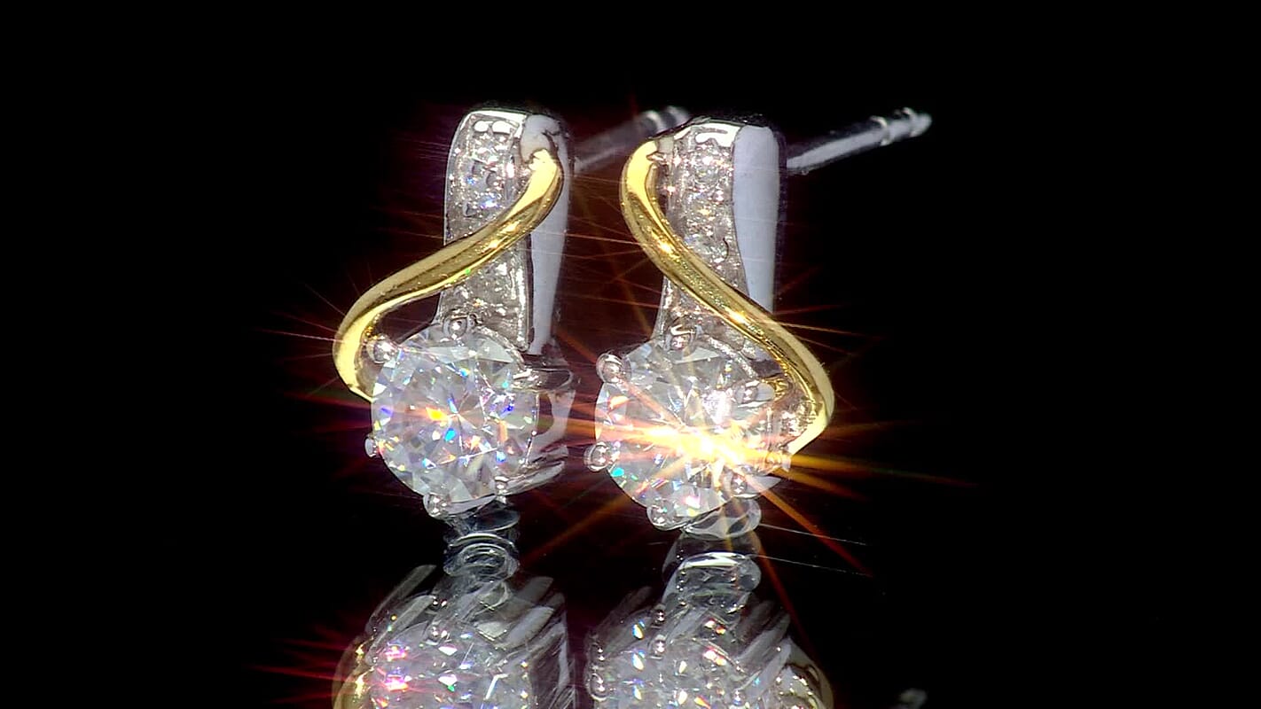 D'Joy Moissanite 1.00 ctw Earrings in 18K Vermeil YG and Platinum Over Sterling Silver