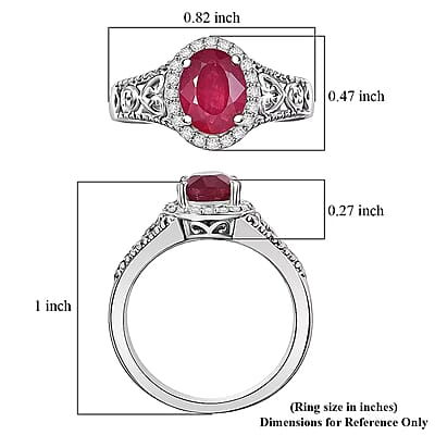 D'Joy Niassa Ruby (FF) and White Zircon 2.10 ctw Ring in Platinum Over Sterling Silver (Size 10.0)