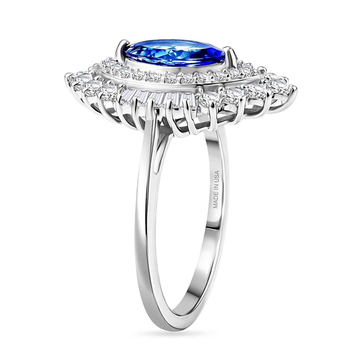D'Joy Premium Tanzanite and Moissanite 2.70 ctw Blue Empress Ring in Rhodium Over Sterling Silver (Size 9.0) image number 3