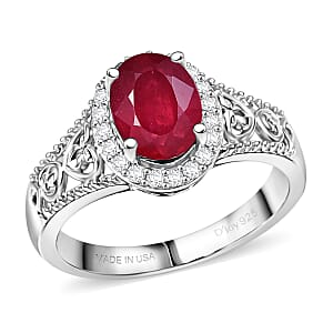 D'Joy Niassa Ruby (FF) and White Zircon 2.10 ctw Ring in Platinum Over Sterling Silver (Size 11.0)