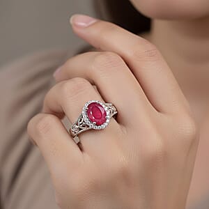 D'Joy Niassa Ruby (FF) and White Zircon 2.10 ctw Ring in Platinum Over Sterling Silver (Size 6.0)