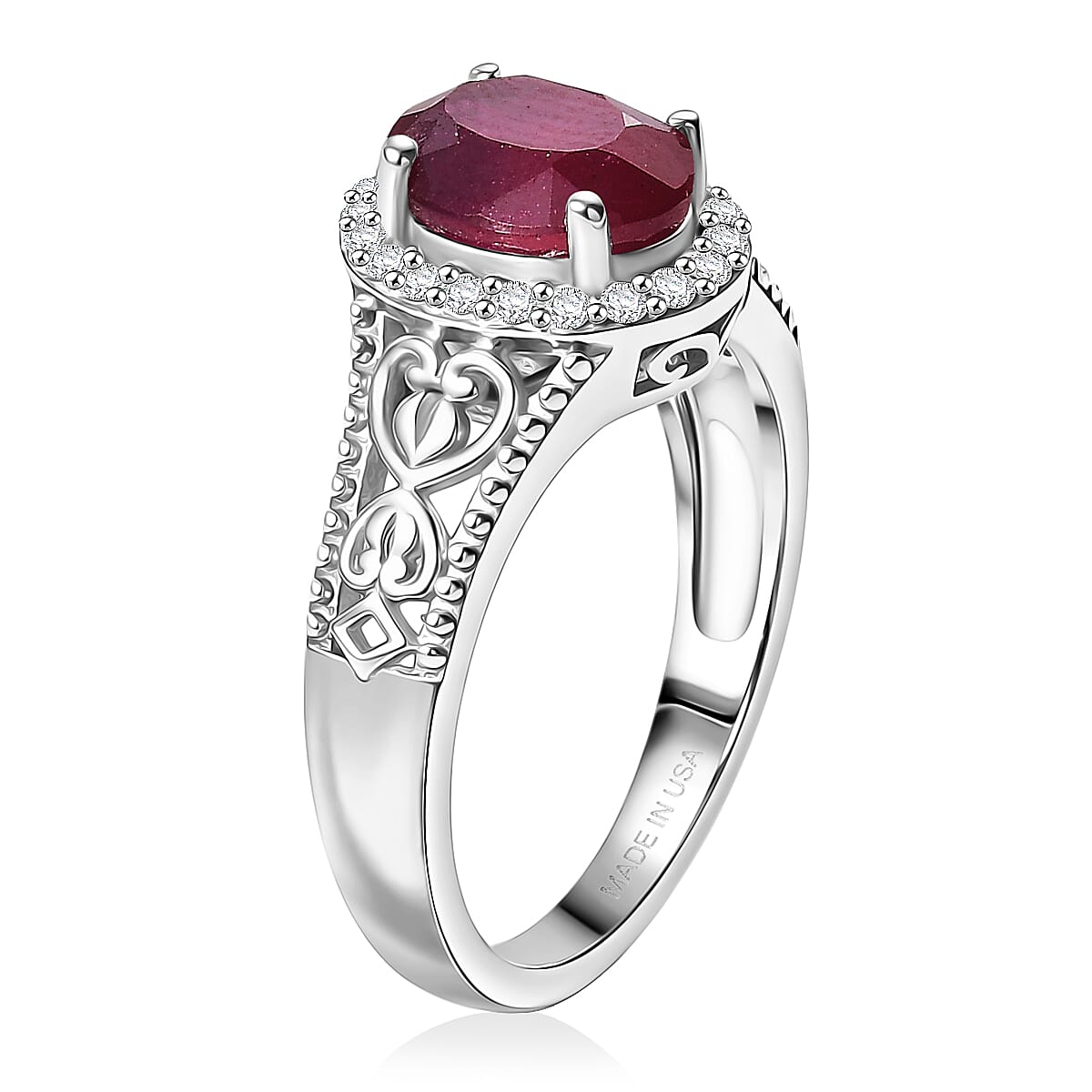 D'Joy Niassa Ruby (FF) and White Zircon 2.10 ctw Ring in Platinum Over Sterling Silver (Size 6.0) image number 3