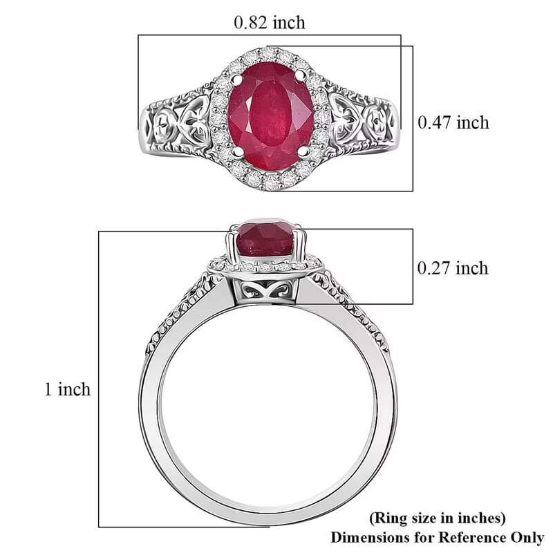 D'Joy Niassa Ruby (FF) and White Zircon 2.10 ctw Ring in Platinum Over Sterling Silver (Size 7.0)