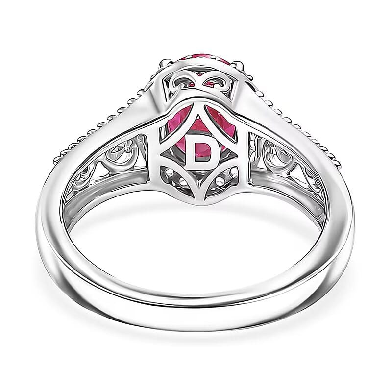 D'Joy Niassa Ruby (FF) and White Zircon 2.10 ctw Ring in Platinum Over Sterling Silver (Size 7.0)