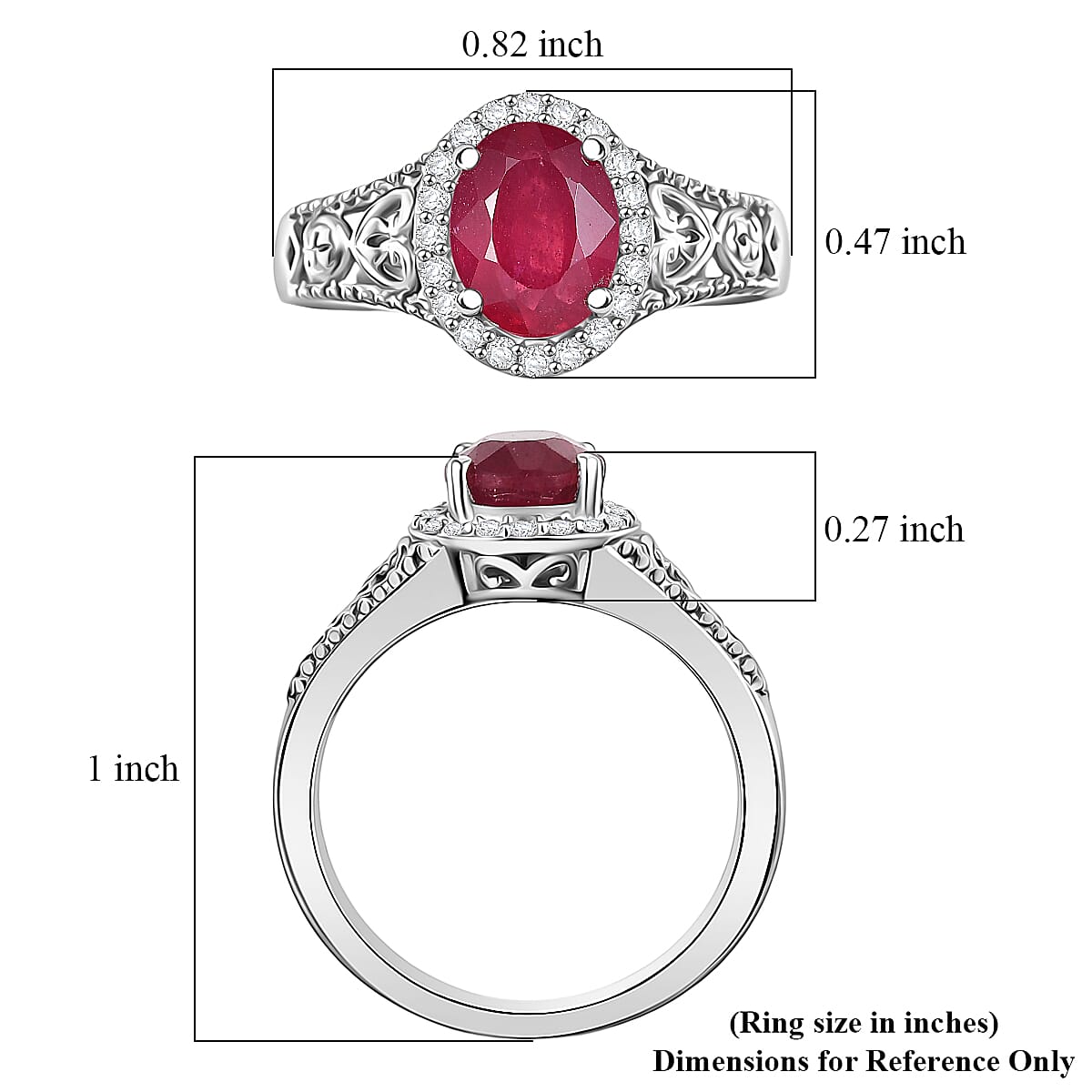 D'Joy Niassa Ruby (FF) and White Zircon 2.10 ctw Ring in Platinum Over Sterling Silver (Size 8.0) image number 5