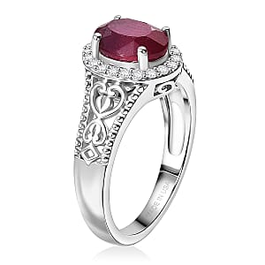 D'Joy Niassa Ruby (FF) and White Zircon 2.10 ctw Ring in Platinum Over Sterling Silver (Size 9.0)