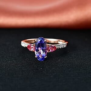 D'Joy Tanzanite and Multi Gemstone 1.85 ctw Blue Blush Ring in 18K Vermeil Rose Gold Over Sterling Silver (Size 6.0)