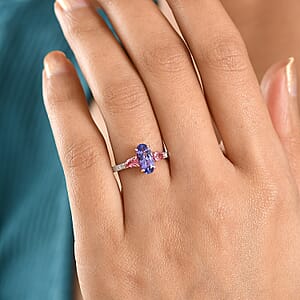 D'Joy Tanzanite and Multi Gemstone 1.85 ctw Blue Blush Ring in 18K Vermeil Rose Gold Over Sterling Silver (Size 6.0)