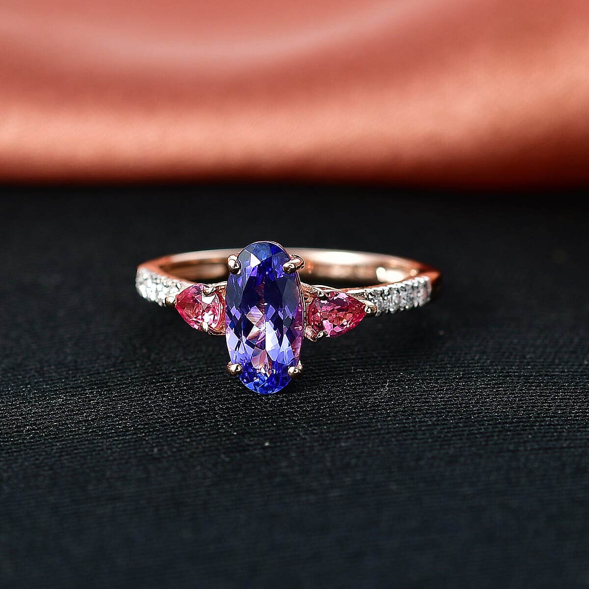 D'Joy Tanzanite and Multi Gemstone 1.85 ctw Blue Blush Ring in 18K Vermeil Rose Gold Over Sterling Silver (Size 7.0) image number 1