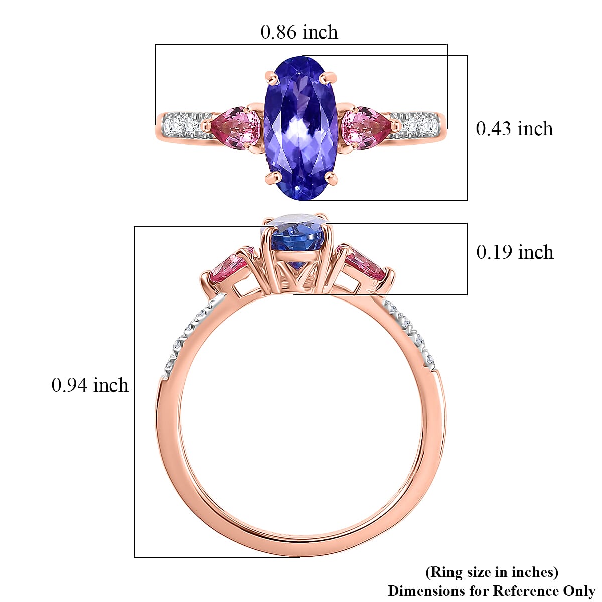 D'Joy Tanzanite and Multi Gemstone 1.85 ctw Blue Blush Ring in 18K Vermeil Rose Gold Over Sterling Silver (Size 7.0) image number 5