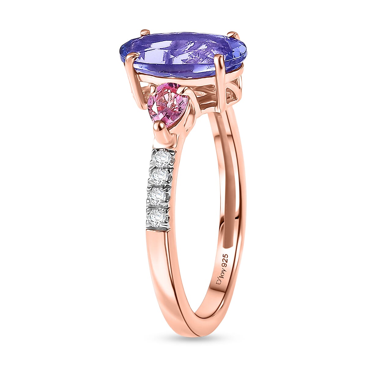 D'Joy Tanzanite and Multi Gemstone 1.85 ctw Blue Blush Ring in 18K Vermeil Rose Gold Over Sterling Silver (Size 8.0) image number 3
