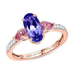 D'Joy Tanzanite and Multi Gemstone 1.85 ctw Blue Blush Ring in 18K Vermeil Rose Gold Over Sterling Silver (Size 9.0)