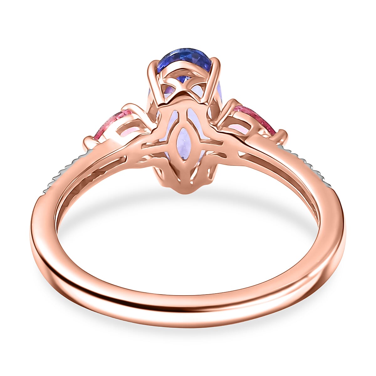 D'Joy Tanzanite and Multi Gemstone 1.85 ctw Blue Blush Ring in 18K Vermeil Rose Gold Over Sterling Silver (Size 9.0) image number 4