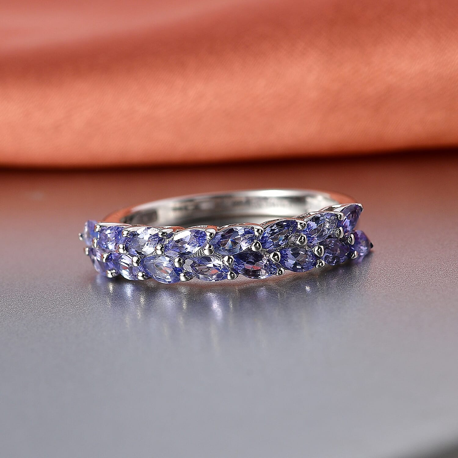 EverTrue Tanzanite 1.30 ctw Blue Petal Band Ring in Platinum Bond (Size 6.0)