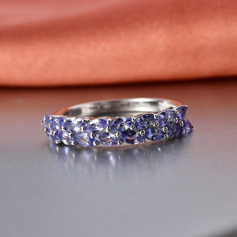 EverTrue Tanzanite 1.30 ctw Blue Petal Band Ring in Platinum Bond (Size 6.0)