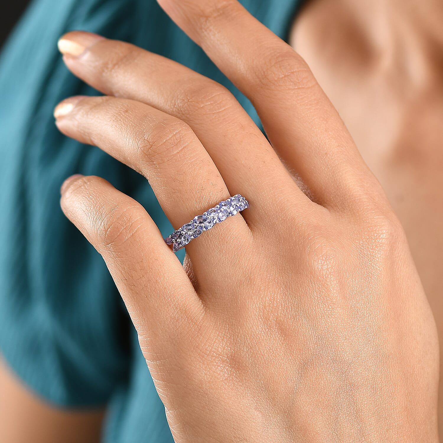 EverTrue Tanzanite 1.30 ctw Blue Petal Band Ring in Platinum Bond (Size 6.0)