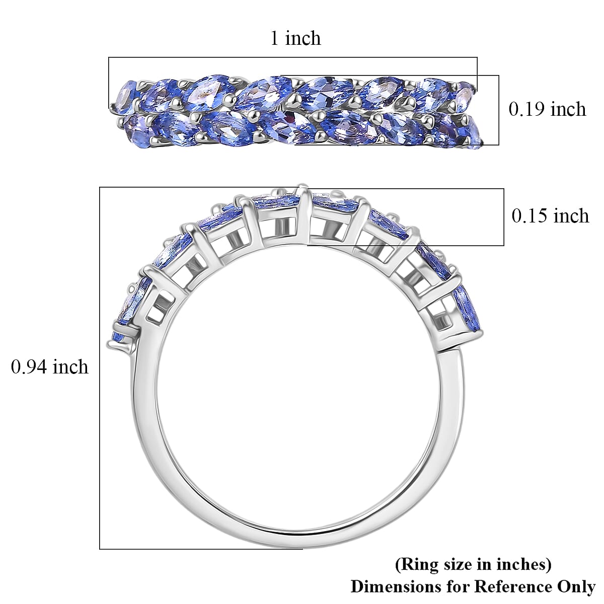 EverTrue Tanzanite 1.30 ctw Blue Petal Band Ring in Platinum Bond (Size 7.0) image number 5