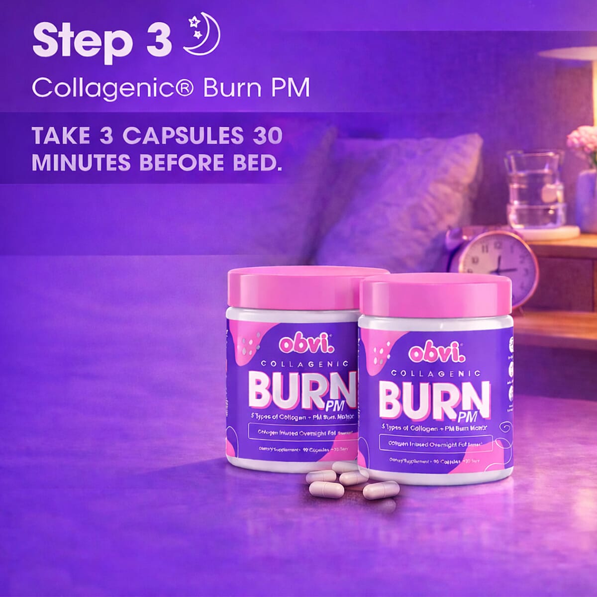 Obvi Collegenic Burn PM Overnight Fat Burner Dietary Supplement (90x2 Capsules, 60 Serv) Made in US image number 4