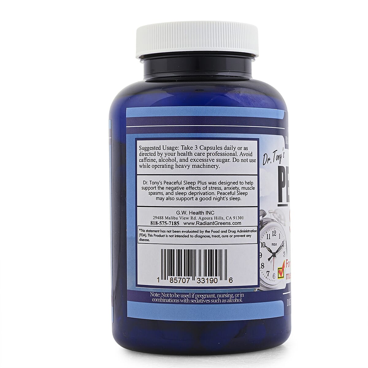 Dr. Tony Peaceful Sleep Plus (For Sleep, Stiff Muscles, & Tension) Dietary Supplement (90 Capsules) image number 3