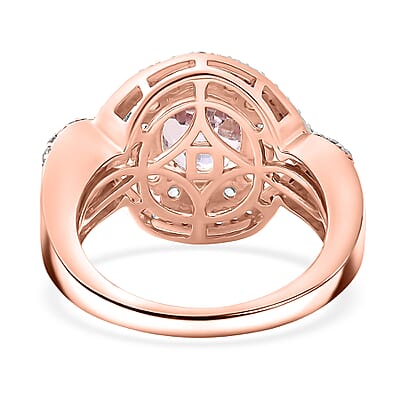 D'Joy Premium Martha Rocha Kunzite and White Zircon 3.90 ctw Beaded Mirror Ring in 18K Vermeil Rose Gold Over Sterling Silver (Size 10.0)