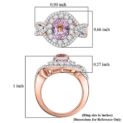 D'Joy Premium Martha Rocha Kunzite and White Zircon 3.90 ctw Beaded Mirror Ring in 18K Vermeil Rose Gold Over Sterling Silver (Size 10.0)