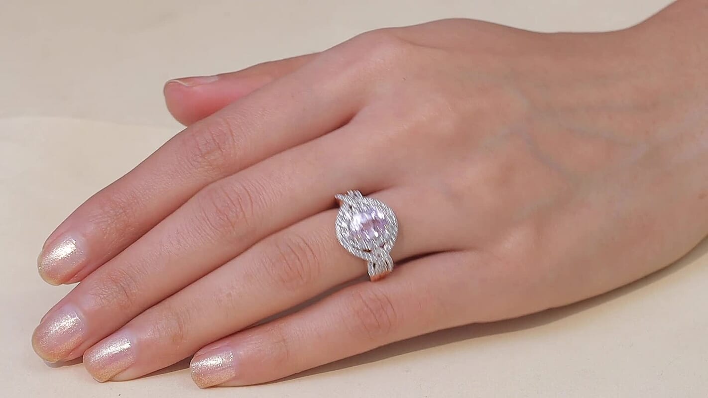 D'Joy Premium Martha Rocha Kunzite and White Zircon 3.90 ctw Ring in 18K Vermeil Rose Gold Over Sterling Silver