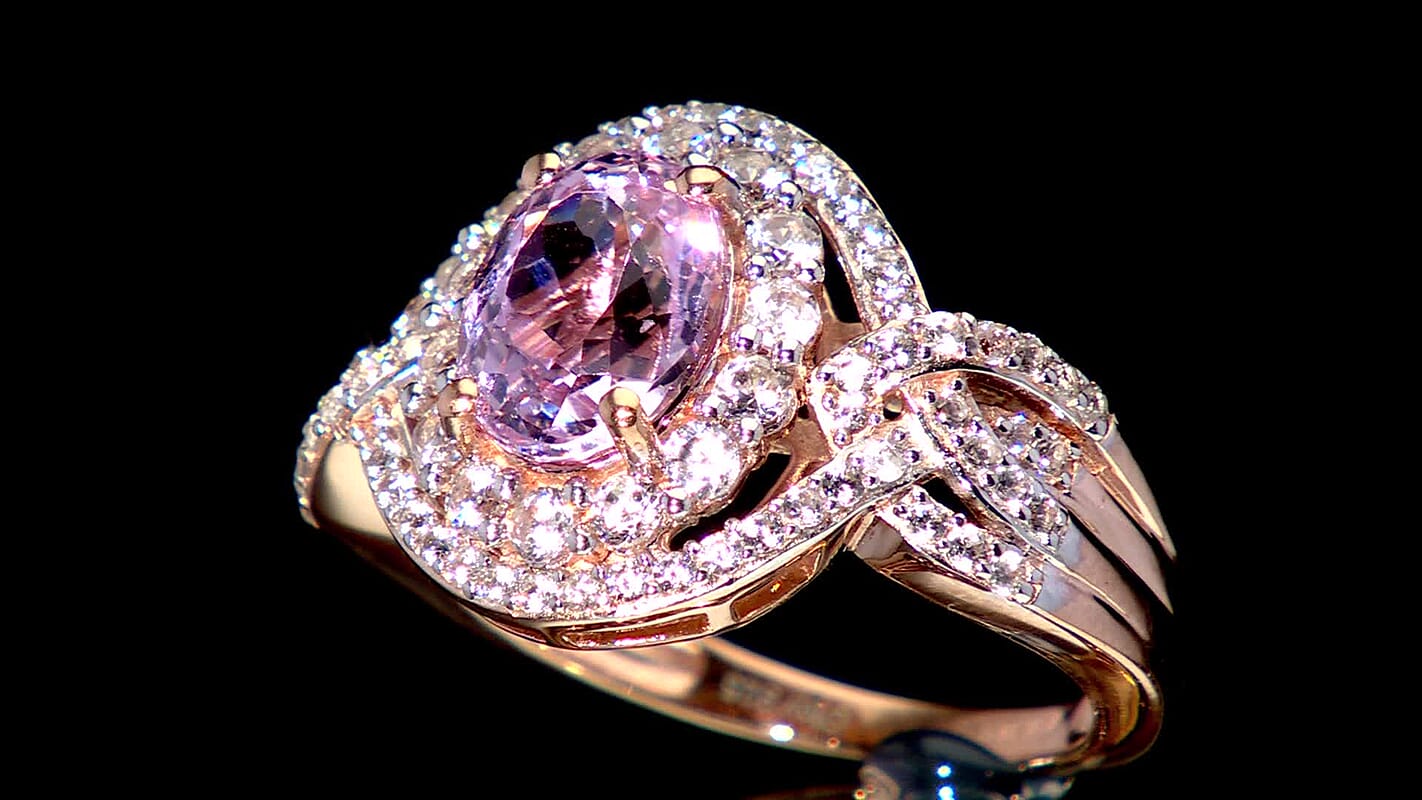 D'Joy Premium Martha Rocha Kunzite and White Zircon 3.90 ctw Ring in 18K Vermeil Rose Gold Over Sterling Silver