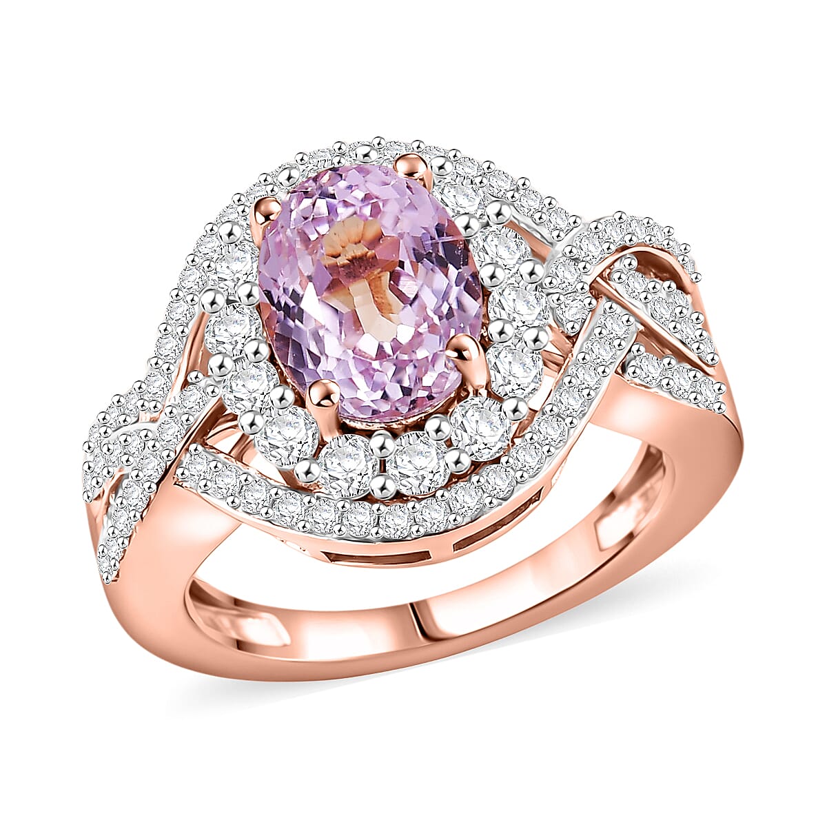 D'Joy Premium Martha Rocha Kunzite and White Zircon 3.90 ctw Ring in 18K Vermeil Rose Gold Over Sterling Silver