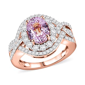 D'Joy Premium Martha Rocha Kunzite and White Zircon 3.90 ctw Ring in 18K Vermeil Rose Gold Over Sterling Silver (Size 7.0)