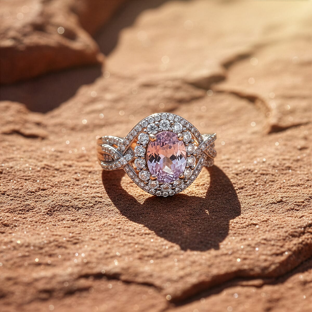 D'Joy Premium Martha Rocha Kunzite and White Zircon 3.90 ctw Ring in 18K Vermeil Rose Gold Over Sterling Silver (Size 7.0) image number 1