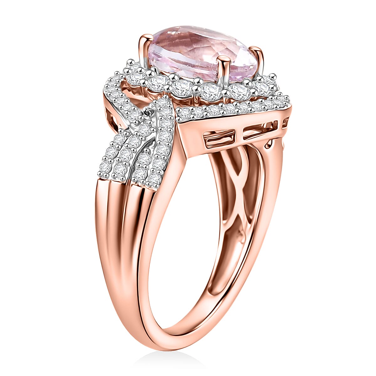 D'Joy Premium Martha Rocha Kunzite and White Zircon 3.90 ctw Ring in 18K Vermeil Rose Gold Over Sterling Silver (Size 7.0) image number 3