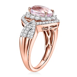 D'Joy Premium Martha Rocha Kunzite and White Zircon 3.90 ctw Ring in 18K Vermeil Rose Gold Over Sterling Silver (Size 7.0)