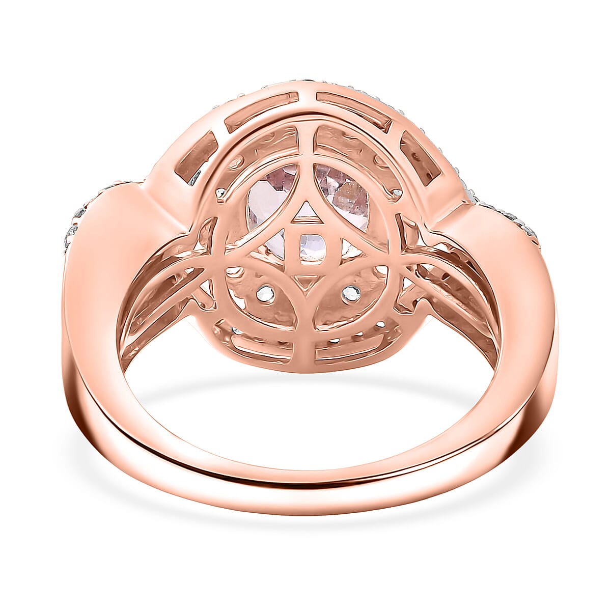 D'Joy Premium Martha Rocha Kunzite and White Zircon 3.90 ctw Beaded Mirror Ring in 18K Vermeil Rose Gold Over Sterling Silver (Size 7.0)