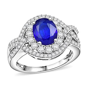 TLV D'Joy Premium Tanzanian Blue Spinel, White Zircon Ring in Rhodium Over Sterling Silver (Size 6.0) 3.70 ctw