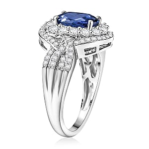 TLV D'Joy Premium Tanzanian Blue Spinel, White Zircon Ring in Rhodium Over Sterling Silver (Size 6.0) 3.70 ctw