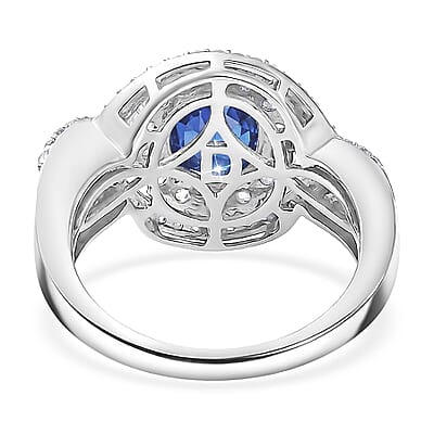 TLV D'Joy Premium Tanzanian Blue Spinel, White Zircon Ring in Rhodium Over Sterling Silver (Size 6.0) 3.70 ctw