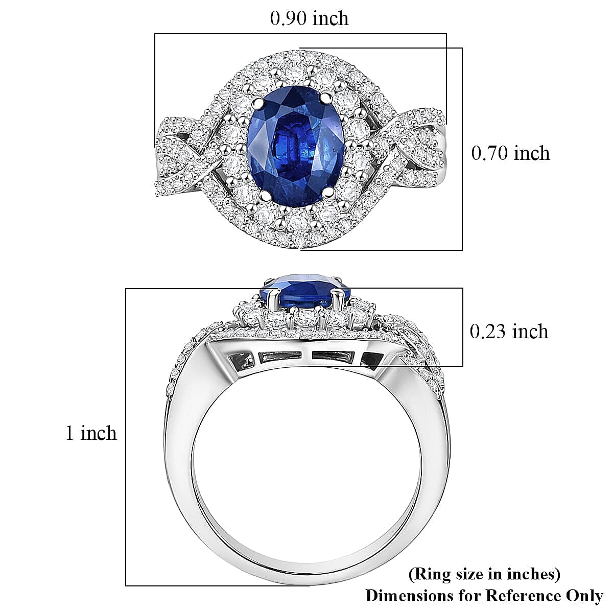 TLV D'Joy Premium Tanzanian Blue Spinel, White Zircon Ring in Rhodium Over Sterling Silver (Size 6.0) 3.70 ctw