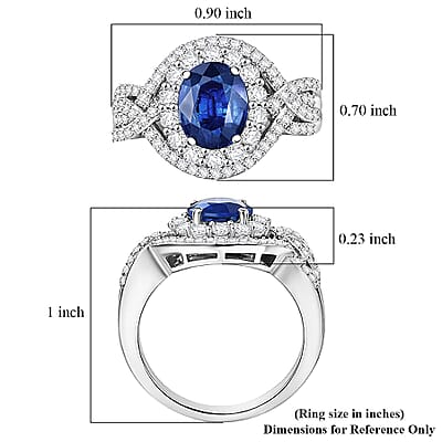 TLV D'Joy Premium Tanzanian Blue Spinel, White Zircon Ring in Rhodium Over Sterling Silver (Size 6.0) 3.70 ctw