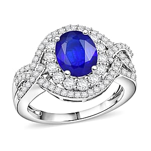 D'Joy Premium Tanzanian Blue Spinel and White Zircon 3.70 ctw Ring in Rhodium Over Sterling Silver (Size 7.0)