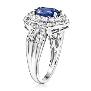 D'Joy Premium Tanzanian Blue Spinel and White Zircon 3.70 ctw Ring in Rhodium Over Sterling Silver (Size 7.0)