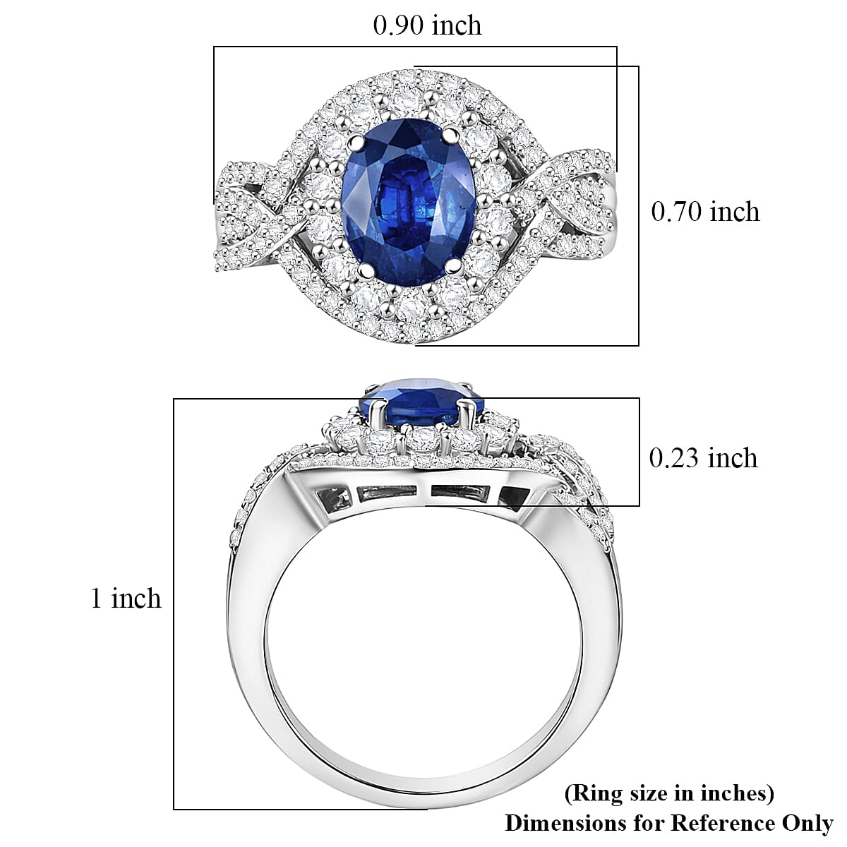 D'Joy Premium Tanzanian Blue Spinel and White Zircon 3.70 ctw Ring in Rhodium Over Sterling Silver (Size 7.0) image number 5