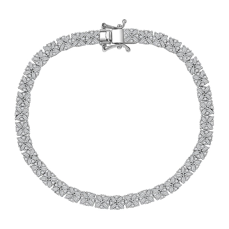 D'Joy Diamond 4.00 ctw Royal Crossfire Bracelet in Rhodium Over Sterling Silver (7.25 In)