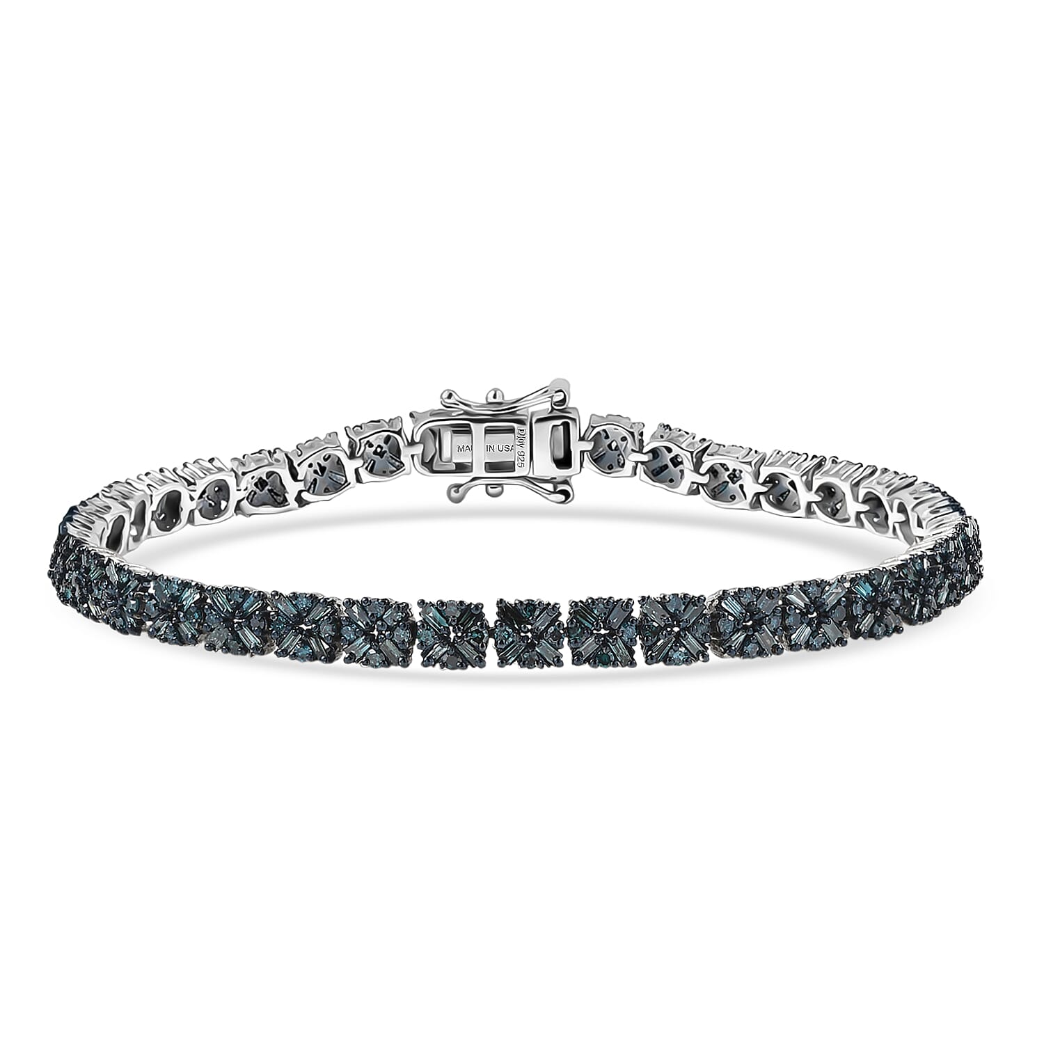 D'Joy Blue Diamond 4.00 ctw Royal Crossfire Bracelet in Rhodium Over Sterling Silver (7.25 In)
