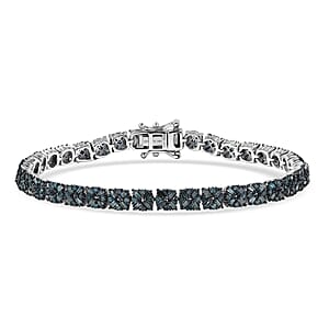 D'Joy Blue Diamond 4.00 ctw Royal Crossfire Bracelet in Rhodium Over Sterling Silver (7.25 In)
