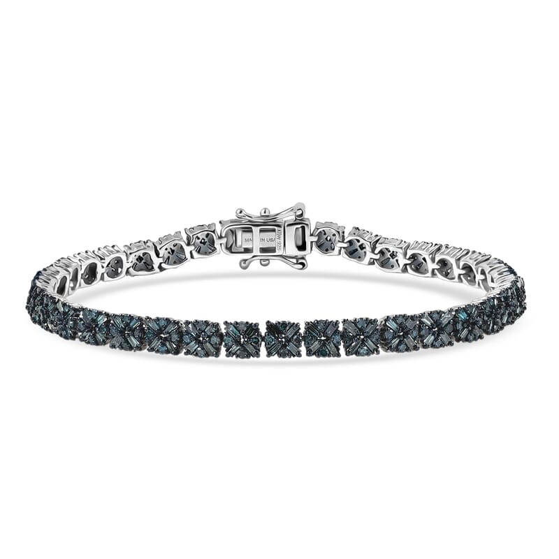 D'Joy Blue Diamond 4.00 ctw Royal Crossfire Bracelet in Rhodium Over Sterling Silver (7.25 In)