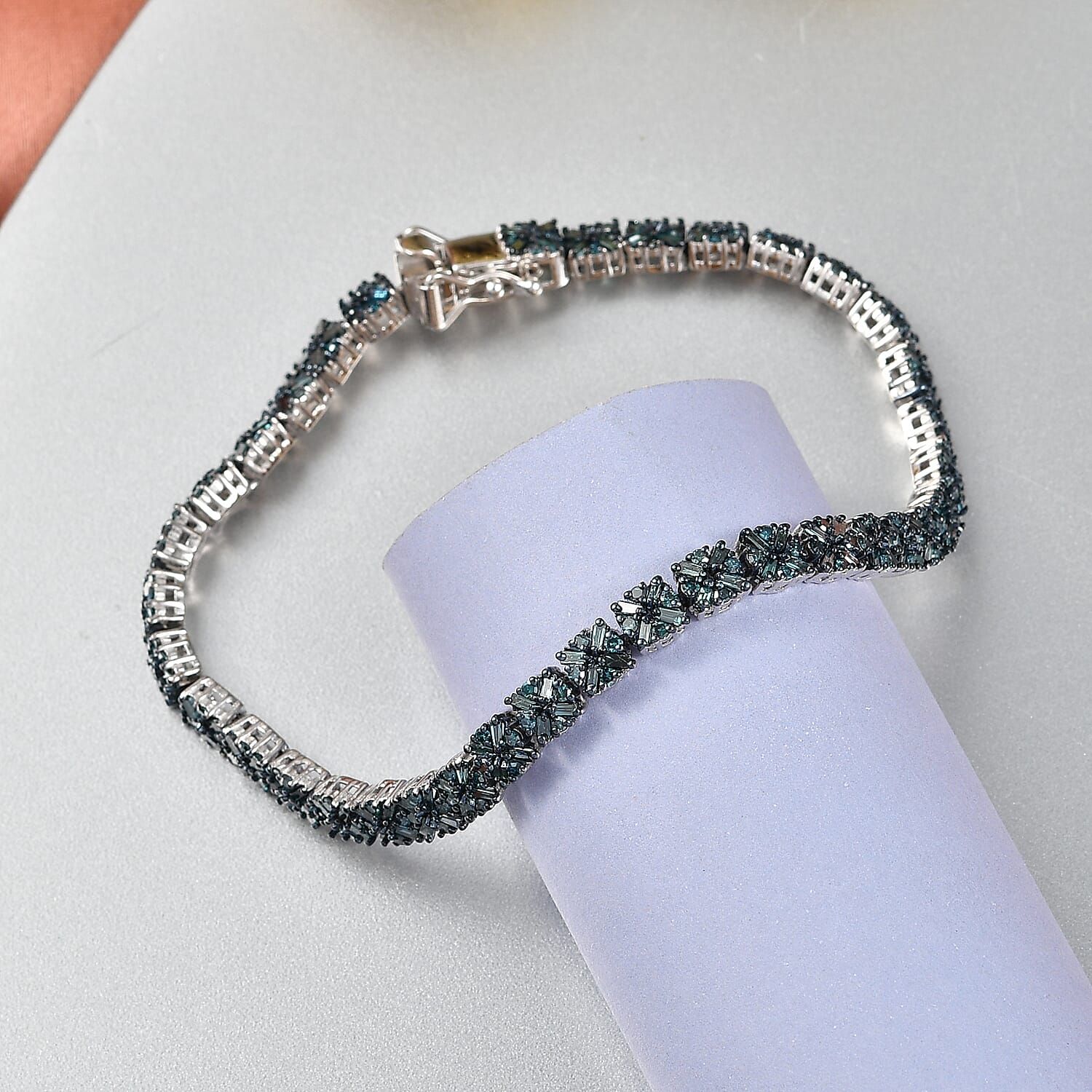 D'Joy Blue Diamond 4.00 ctw Royal Crossfire Bracelet in Rhodium Over Sterling Silver (7.25 In)