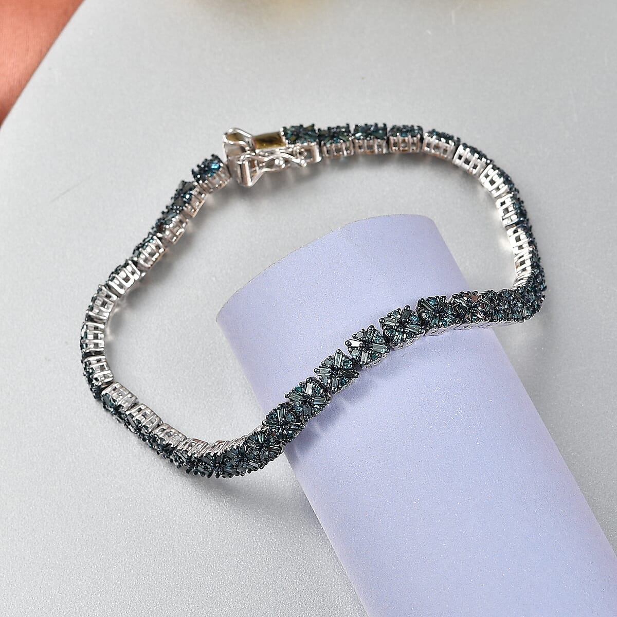 D'Joy Blue Diamond 4.00 ctw Royal Crossfire Bracelet in Rhodium Over Sterling Silver (7.25 In) image number 1