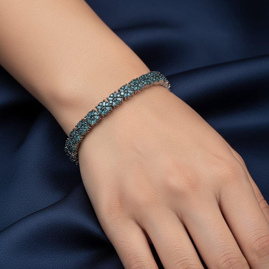 D'Joy Blue Diamond 4.00 ctw Royal Crossfire Bracelet in Rhodium Over Sterling Silver (7.25 In)
