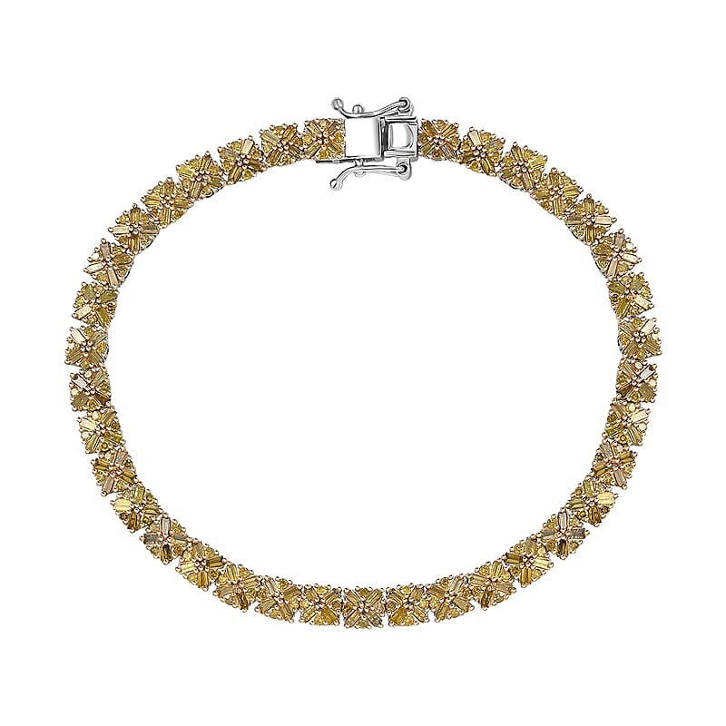 D'Joy Yellow Diamond 3.00 ctw Royal Crossfire Bracelet in Rhodium Over Sterling Silver (7.25 In)